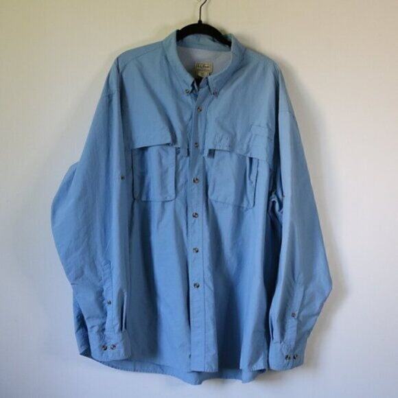 Men's XXL L.L. Bean Buzz Off Outdoor Long Sleeve Shirt Blue - Picture 9 of 9